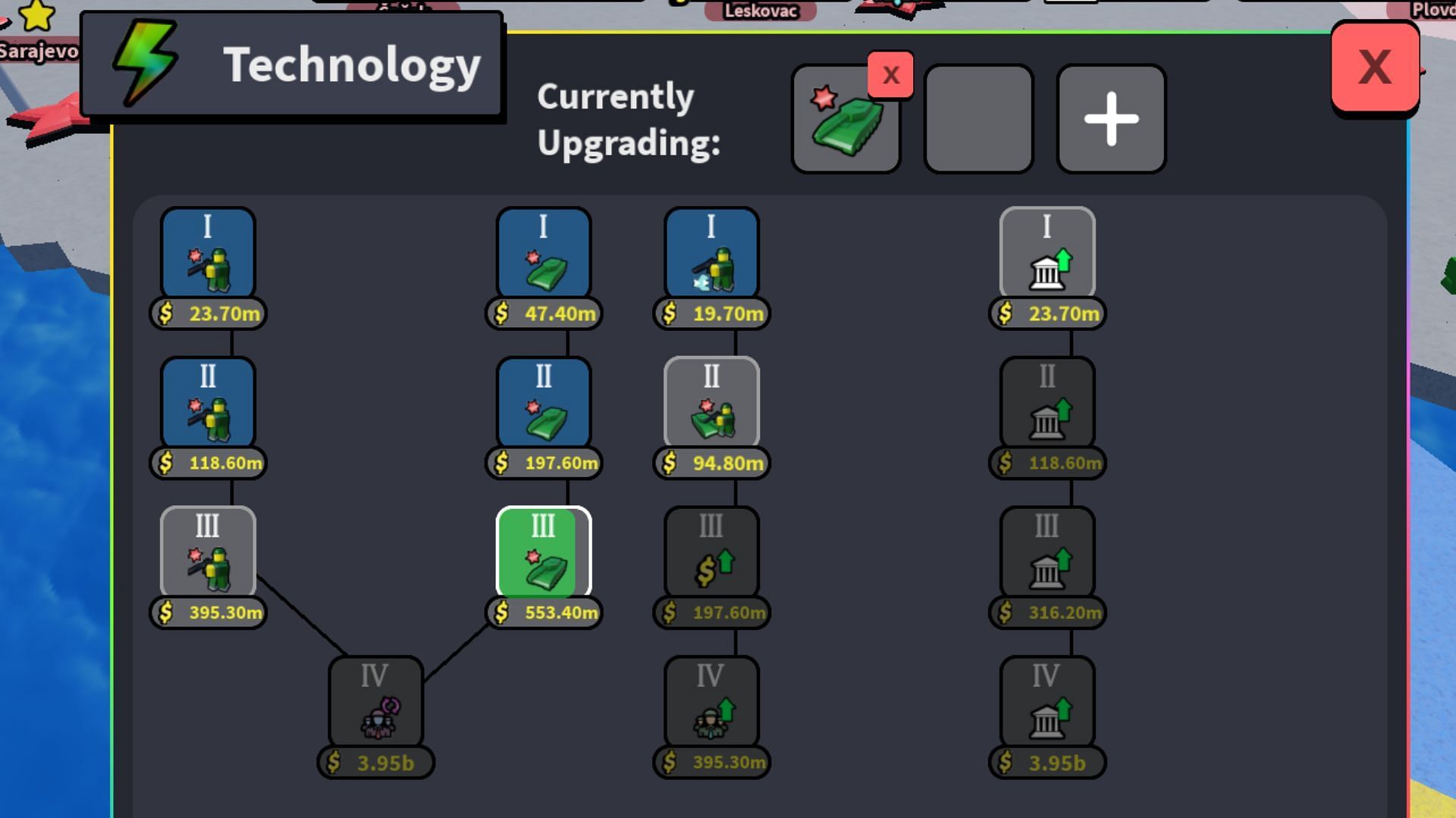 Use Money on Technology upgrades (Image via Roblox)